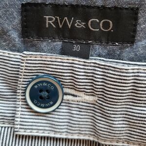RW&CO. Navy and White Striped Shorts with Branded Button